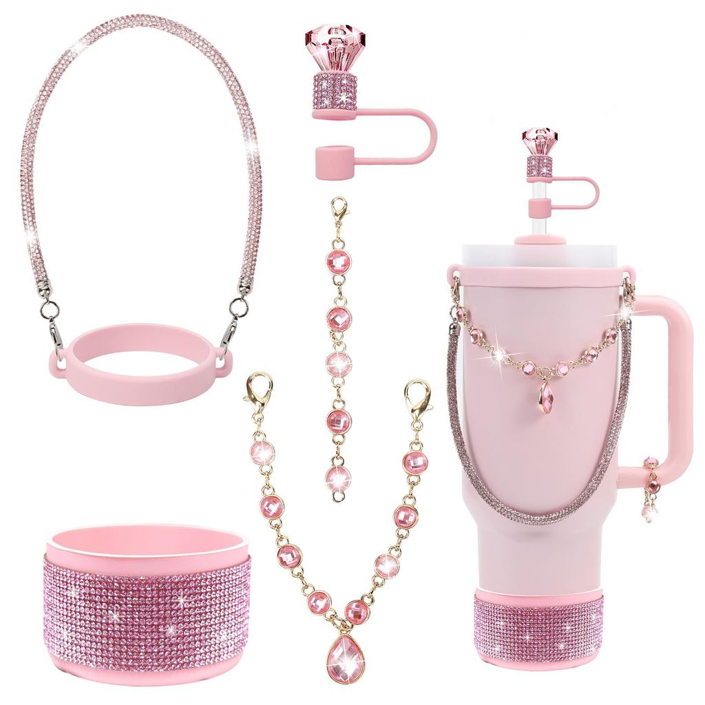 ชุดอุปกรณ์เสริมถ้วย Rhinestone, ที่วางแก้วซิลิโคนเงาเหมาะสําหรับแก้วน้ํา 30oz/40oz