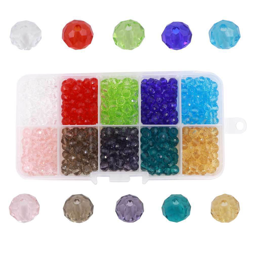 ลูกปัดคริสตัล ขนาด 6 มม., สีหลากหลาย, แบบแบนและกลวง, บรรจุในกล่อง, เหมาะสำหรับงานฝีมือ