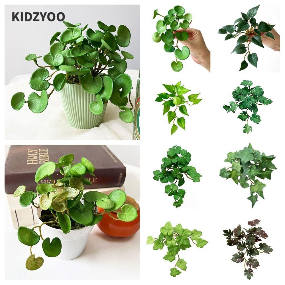 KIDSOO พืชประดิษฐ์, กาวนุ่ม EVA Succulent พืชใบ, แขวนผนังโฮมออฟฟิศสีเขียว Faux ทองแดงเหรียญหญ้า Home Office