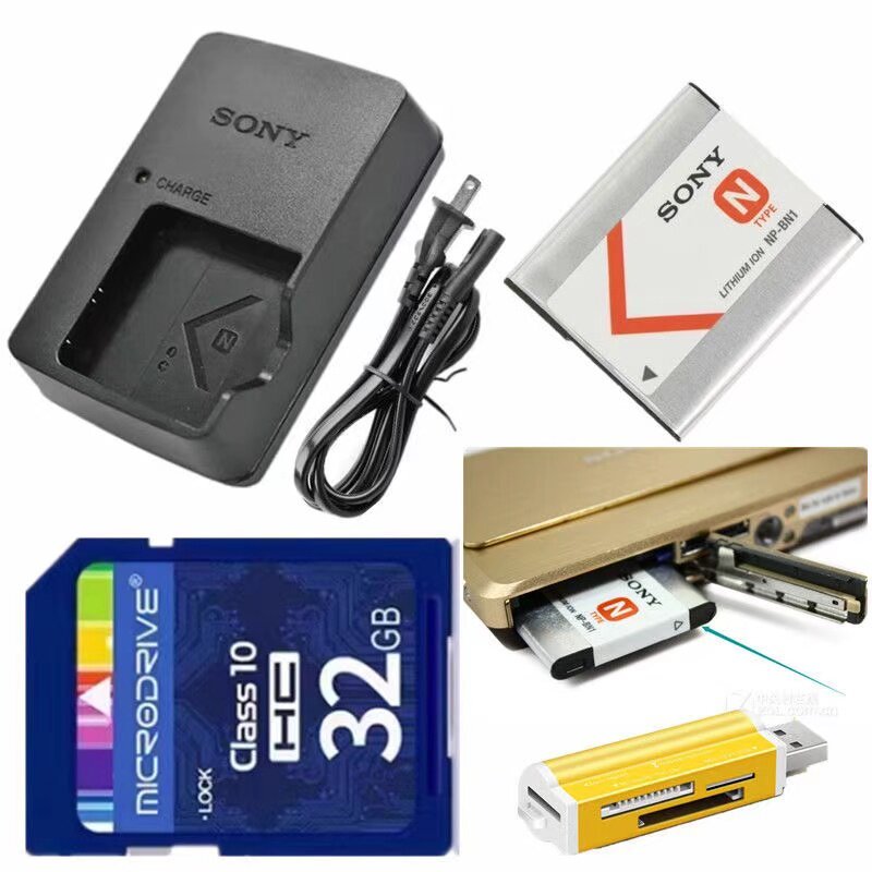 เครื่องชาร์จ + แบตเตอรี่ + 32G การ์ดหน่วยความจําเหมาะสําหรับกล้อง Sony DSC-WX70 WX100 WX150 WX170