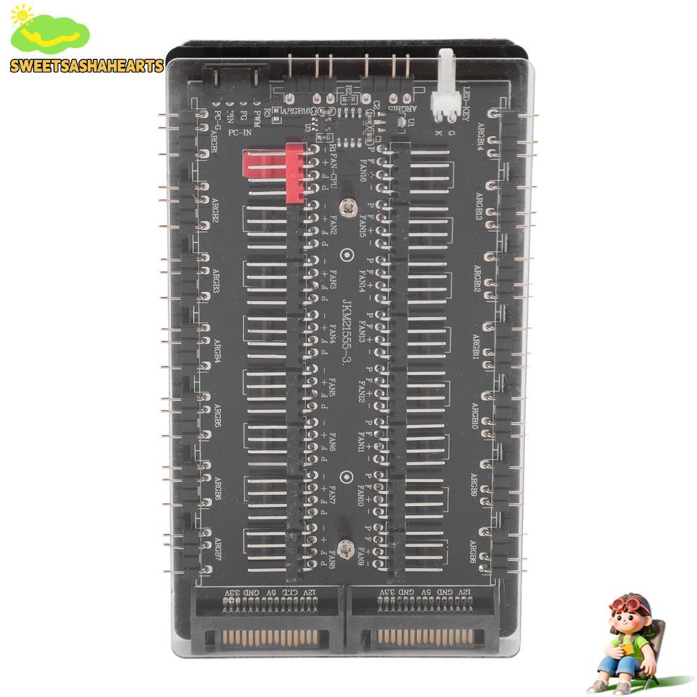 SWEE 2 in 1 Fan Hub, 4Pin PWM 3Pin ARGB ARGB PWM Fan Hub, แบบพกพาพร้อมอินเทอร์เฟซ SATAs Fan Hub PC