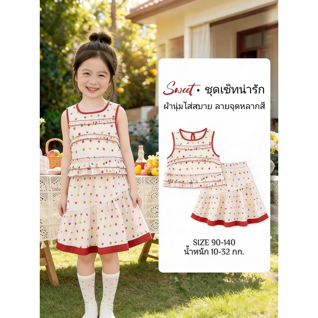 [Y D]🔥พร้อมส่ง🔥ลูก สาว น่ารัก ๆ ชุดเด็กผู้หญิงน่ารัก ชุดเช็ต2ชิ้น เสื้อ+กระโปรงลายจุด #M62202