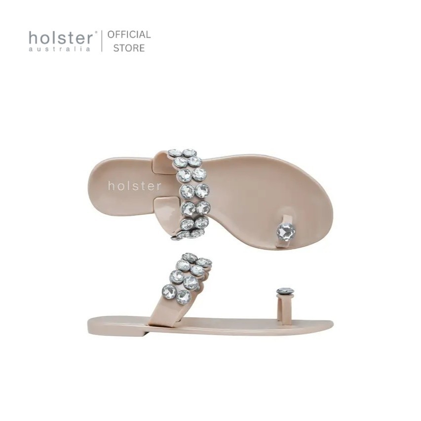 Holster รองเท้าแตะผู้หญิง Bejewelled Solid สี แชมเปญ