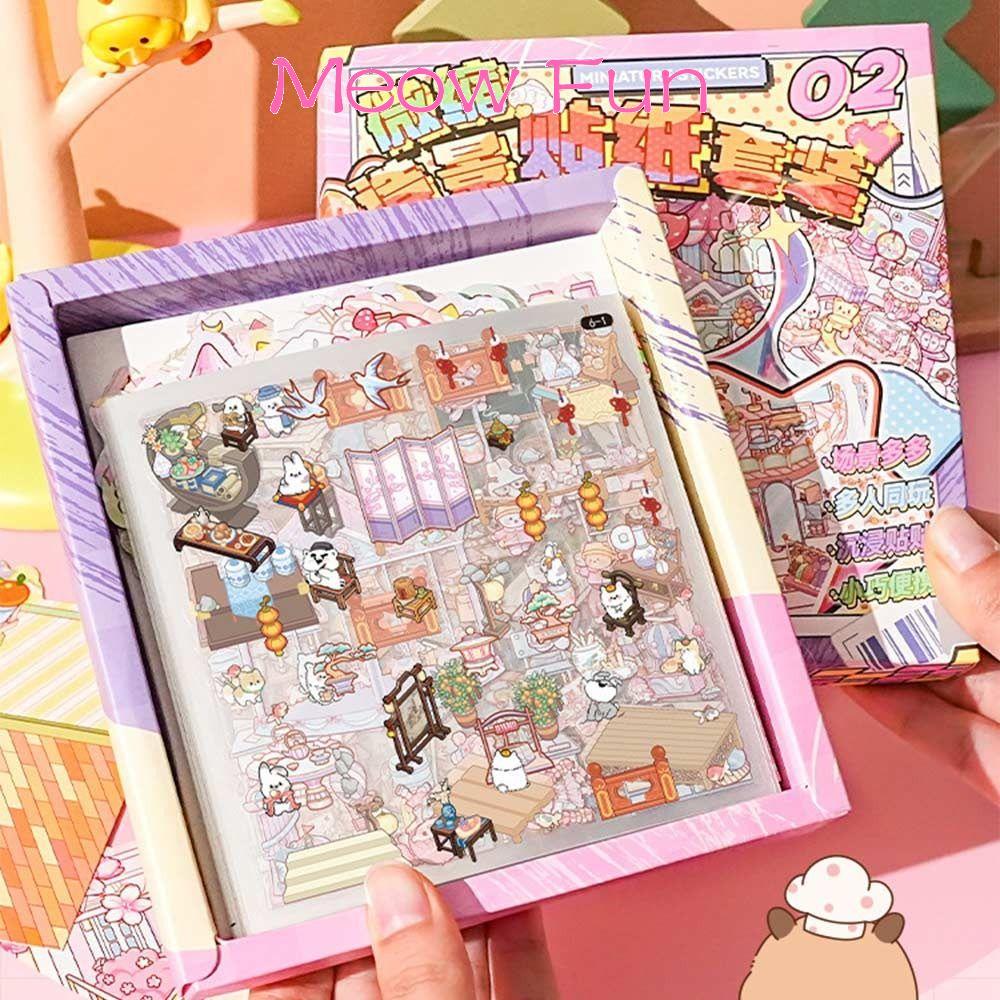 ALONGOF Visual Stacking Sticker, DIY Cartoon Miniature Scene Sticker, Visual Stacking PET Notebook S