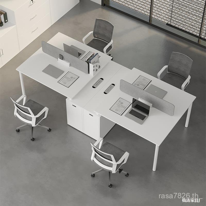 โต๊ะเก้าอี้ตําแหน่งโต๊ะโมเดิร์น Four-Person Double Office Staff สีขาวโต๊ะ Staff Designer Simple 4-Pe