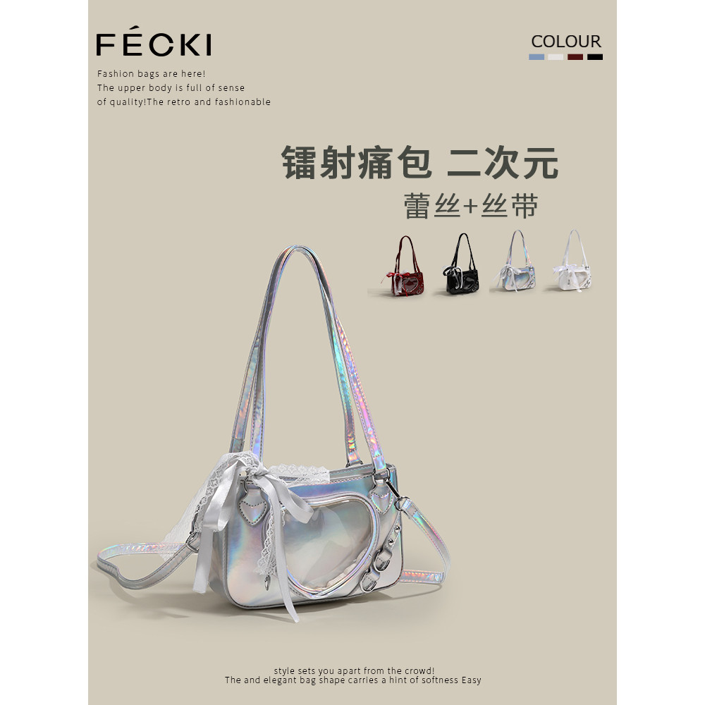 FECKI Original Two-Dimensional Laser Pain Bag 2025 สไตล์ใหม่ Niche Design Lace Underarm Bag Jk กระเป