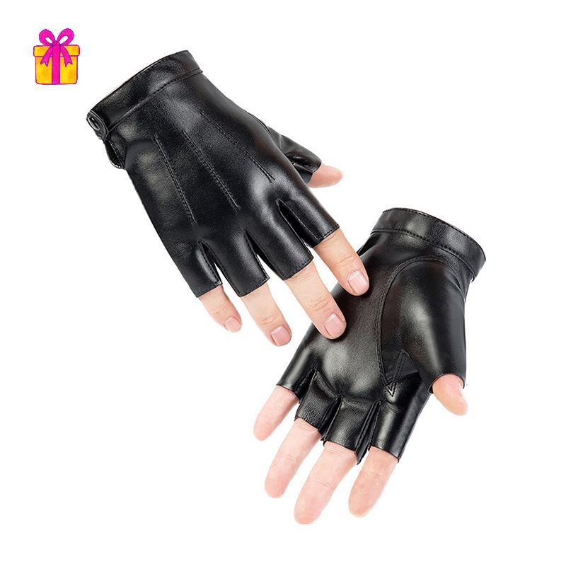 [INTH] Fingerless Men Gloves PU Leather Motor Punk Gloves Male Mittens Bla Half Finger Outdoor Mens 