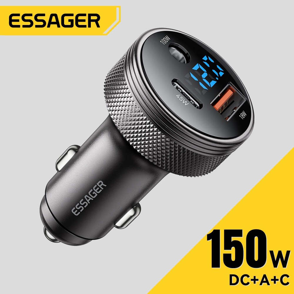 Essager 150W Digital Display DC+USB A +Type C Car Charger กระจายไฟอัจฉริยะสําหรับรถยนต์รถบรรทุก