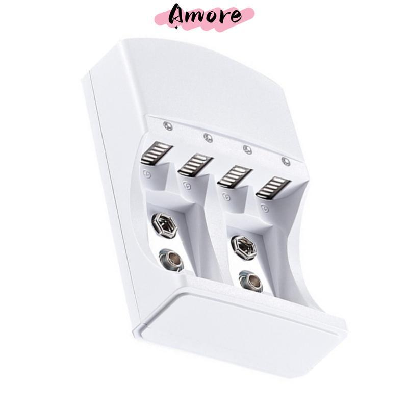 Amore 4 Slot LR06 LR03 Charger Wall พร้อมไฟ LED สําหรับแบตเตอรี่ 9V