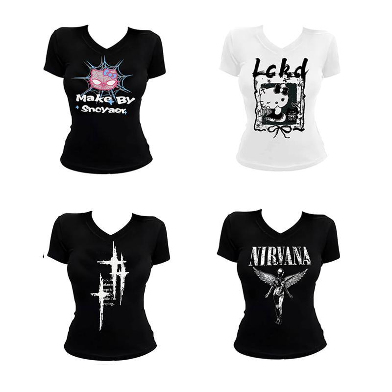 เสื้อครอปสีขาวเข้ารูป แฟชั่นสไตล์ y2k shirts (จัดส่งในกรุงเทพฯ ได้รับภายใน 1-2 วัน)เสื้อยืดไว้อาลัย เสื้อดําใส่ทํางาน
