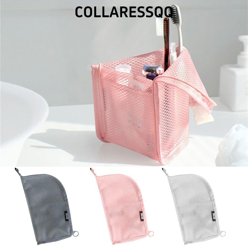 COLLATRESSQQ กระเป๋าแปรงแต่งหน้า, กระเป๋าเครื่องสําอางซิปตาข่าย, ที่วางซักผ้าแบบพกพา ถุงเก็บของในห้องน้ํา