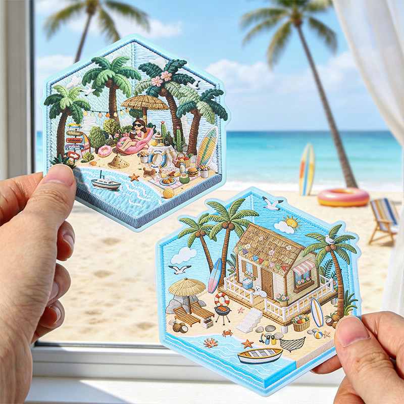 WEI 2 ชิ้น [ชุดฤดูร้อนที่ละเอียดอ่อน] 3D กันน้ําภูมิทัศน์สติกเกอร์ Sunny Beach Snow Melting และดอกไม้ Blooming Time สําหรับ Journal Scrapbooking