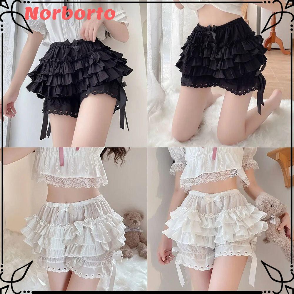 NORBORTO Safety Short Pants, จีบ JK Bloomers, แฟชั่น Vintage Bow Knot Elastic Lolita กางเกงผู้หญิง