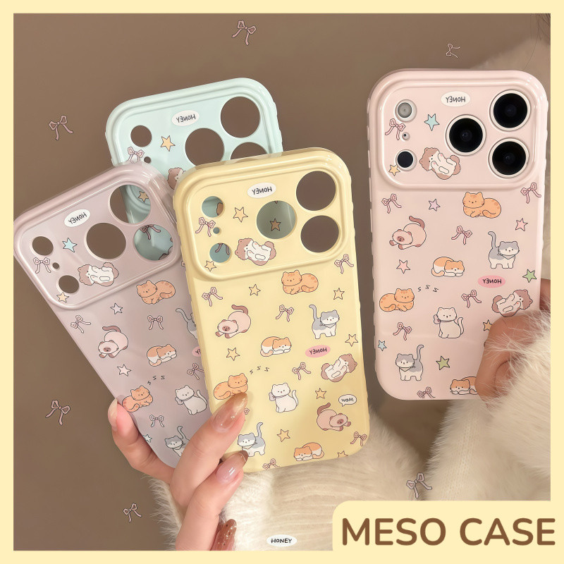 MESO - เคสโทรศัพท์รูปหัวใจ เนื้อนุ่มมันเงา เข้ากันได้สำหรับ เคสไอโฟน11 เคส iphone 17 Pro Max แมวน่ารักติดโบว์