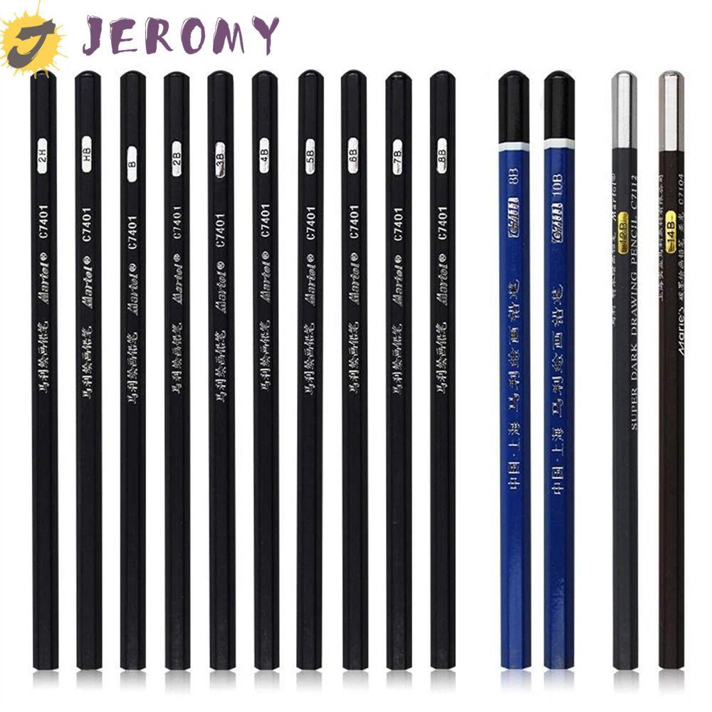 JEROMY 12 ชิ้นดินสอวาดภาพ 12 ชิ้น/กล่อง Soft Charcoal อุปกรณ์การเรียน Professional ดินสอสีดํา 12B 14