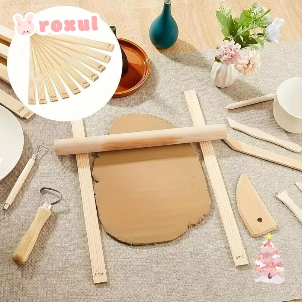 ROXUL 8 ชิ้น Rolling Pin Guides, Light Beige 3/5 มม./7 มม./10 มม.Slab Rolling Guides ชุด, ไม้ Smooth ความหนาแถบ Clay Roller Rails สําหรับเซรามิคและเครื่องปั้นดินเผา Clay