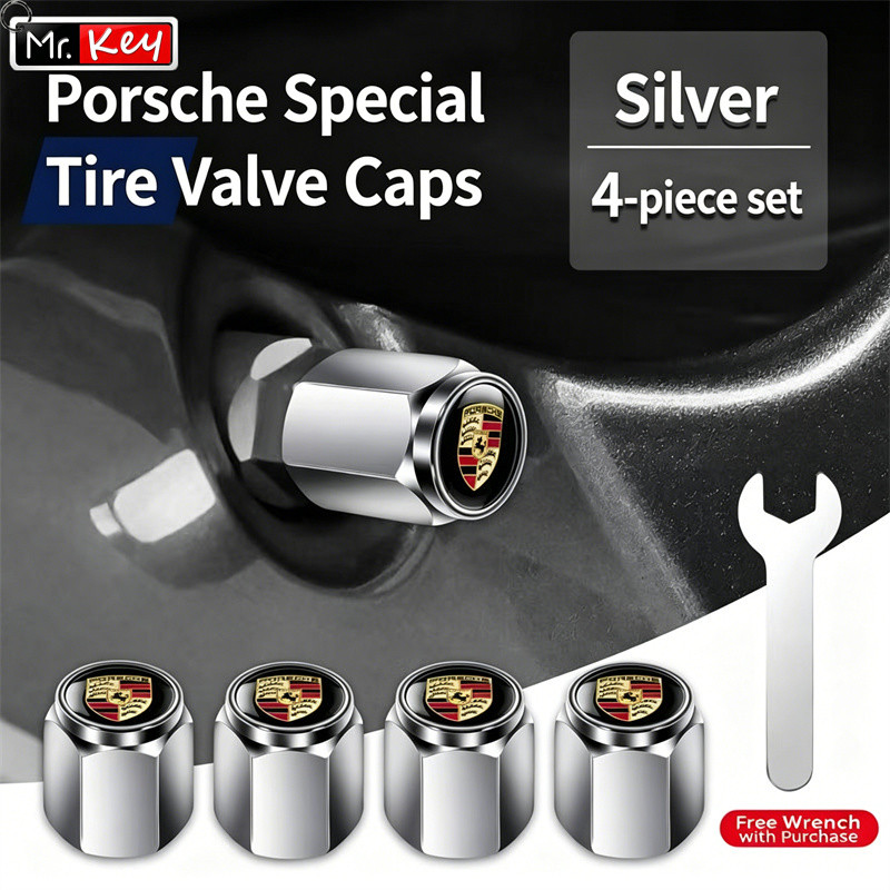 [Mr.Key]Porsche ยางวาล์ว Stem Caps 4 ชิ้น Anti-Theft กันฝุ่นล้อ Air Caps สําหรับ Porsche ทุกรุ่น ราคา ถูกที่สุด ดีลบีเคเค