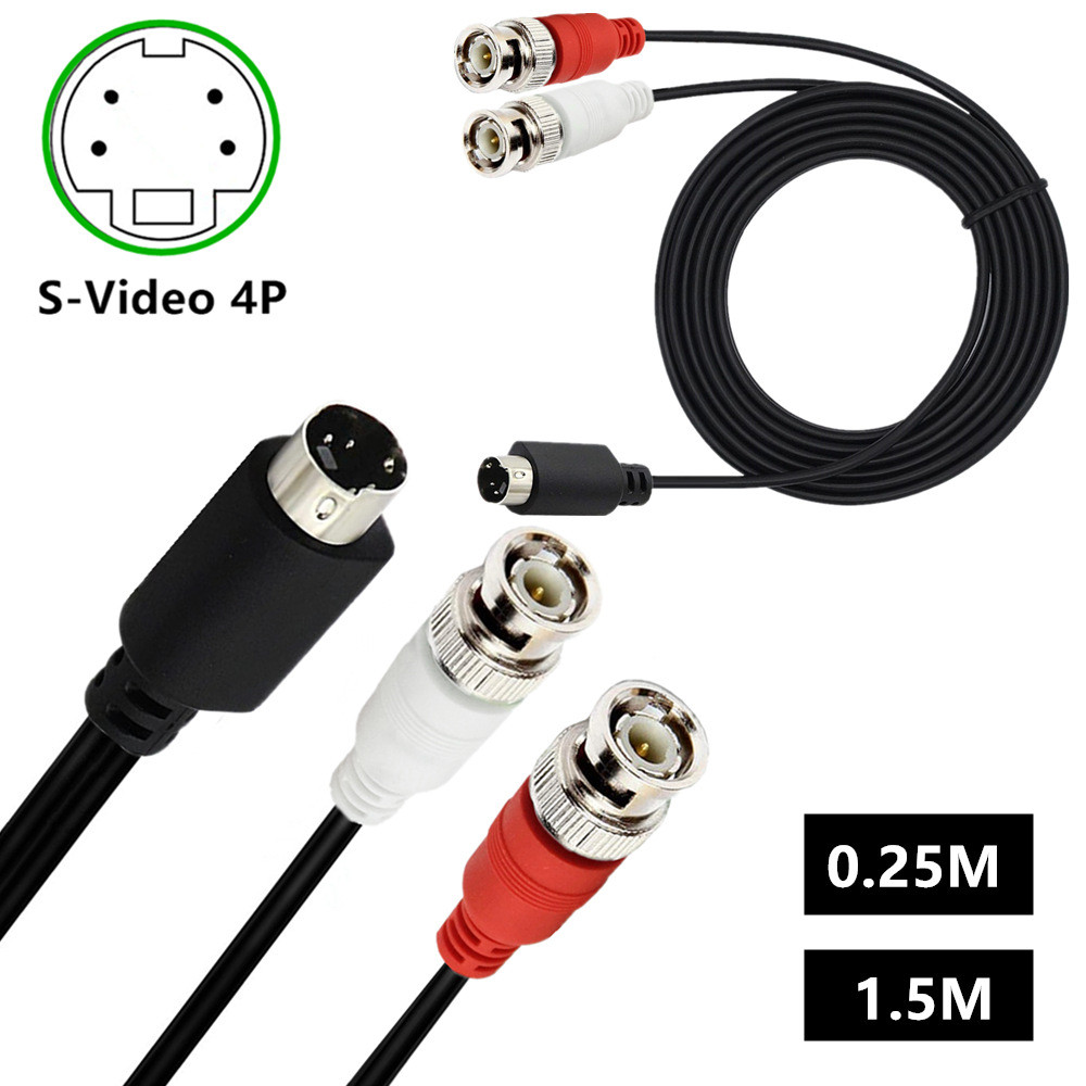 S-Video Terminal 4 Pin to BNC One Point Two Video Cable 0.25m 1.5m Mini 4Pin Male to Dual BNC Male V