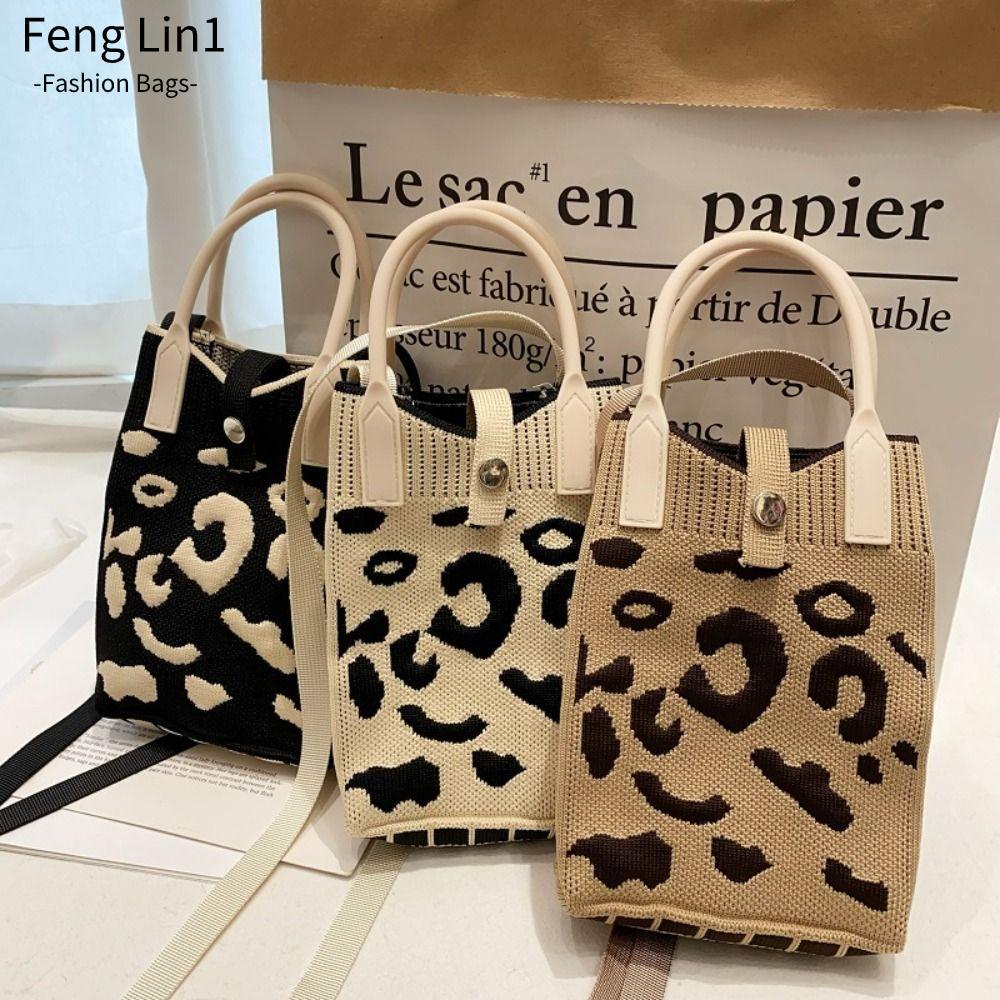 Fengling Knot กระเป ๋ าข ้ อมือ , กระเป ๋ าถือถักถักความจุสูง , กระเป ๋ าโทรศัพท ์ สปอตสีดําและสีขาวสาว