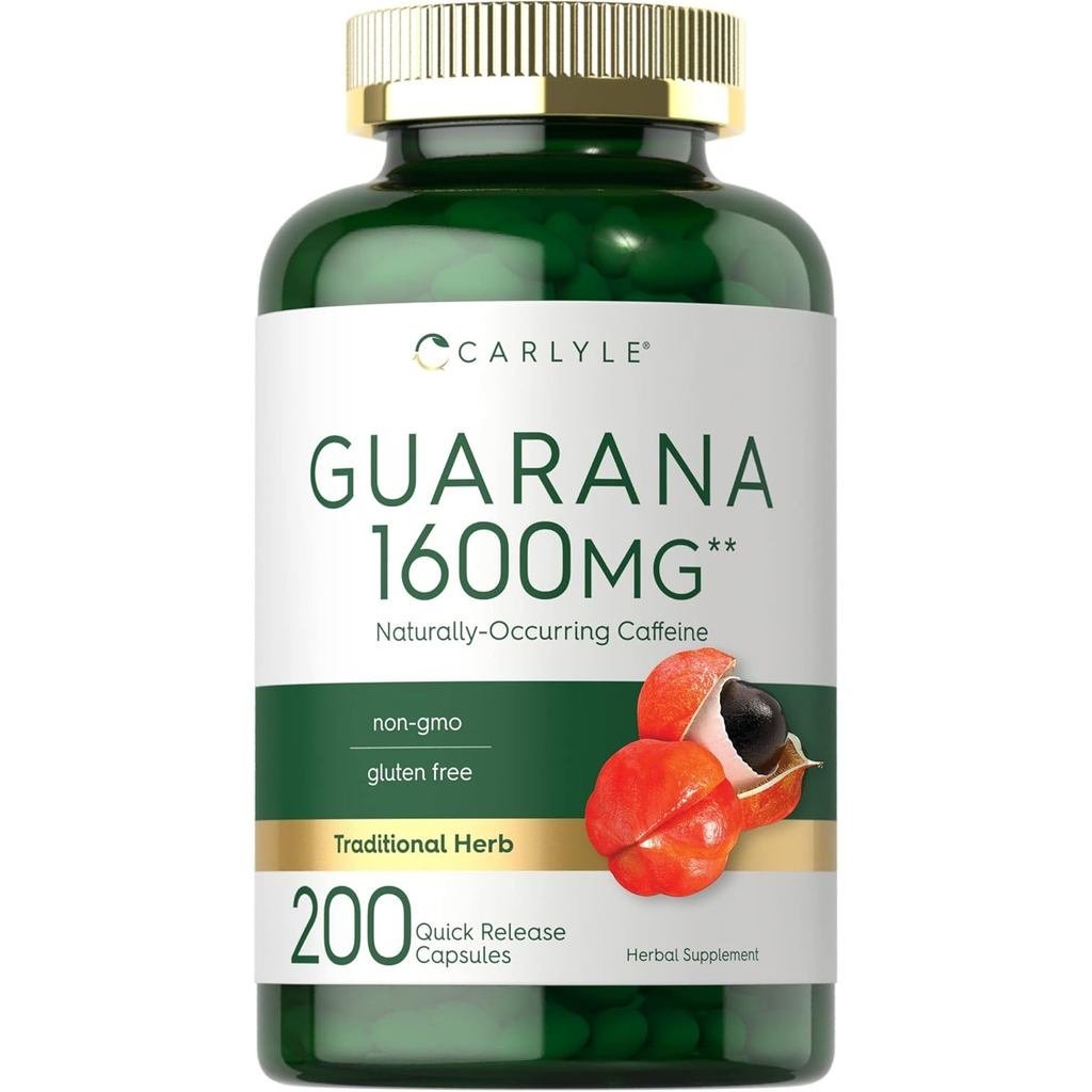 Carlyle Guarana Extract Capsules | 200 นับ | อาหารเสริมคาเฟอีนที่เกิดขึ้นตามธรรมชาติ | ไม่ใช่จีเอ็มโ
