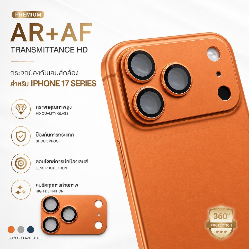 Jc168 004  ฟิล์มเลนส์กล้องแบบครอบ ครอบถึงฐาน สำหรับ iphone 17 series