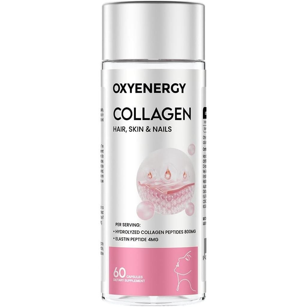 OxyEnergy Collagen peptide แคปซูลสําหรับผู้หญิง,คอลลาเจนไฮโดรไลซ์และเปปไทด์อีลาสติน,60Collagen แคปซู