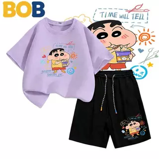 [COD]【จัดส่งไทย】2ชิ้น ชุดแฟชั่นเด็ก ชินจัง Shinchan ลายการ์ตูน NASA เสื้อยืดแขนสั้น+กางเกงขาสั้น สำหรับเด็กอายุ 1-14ปี+（