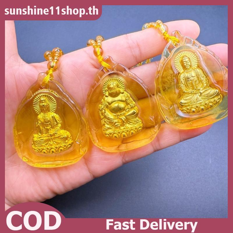 SUNSHOP คลาสสิกจีนคริสตัลสีเหลืองฝัง Guanyin Nelace จี้แฟชั่น Charm เครื่องประดับ Blessing Luy Amulet ของขวัญสําหรับผู้หญิงผู้ชาย TH