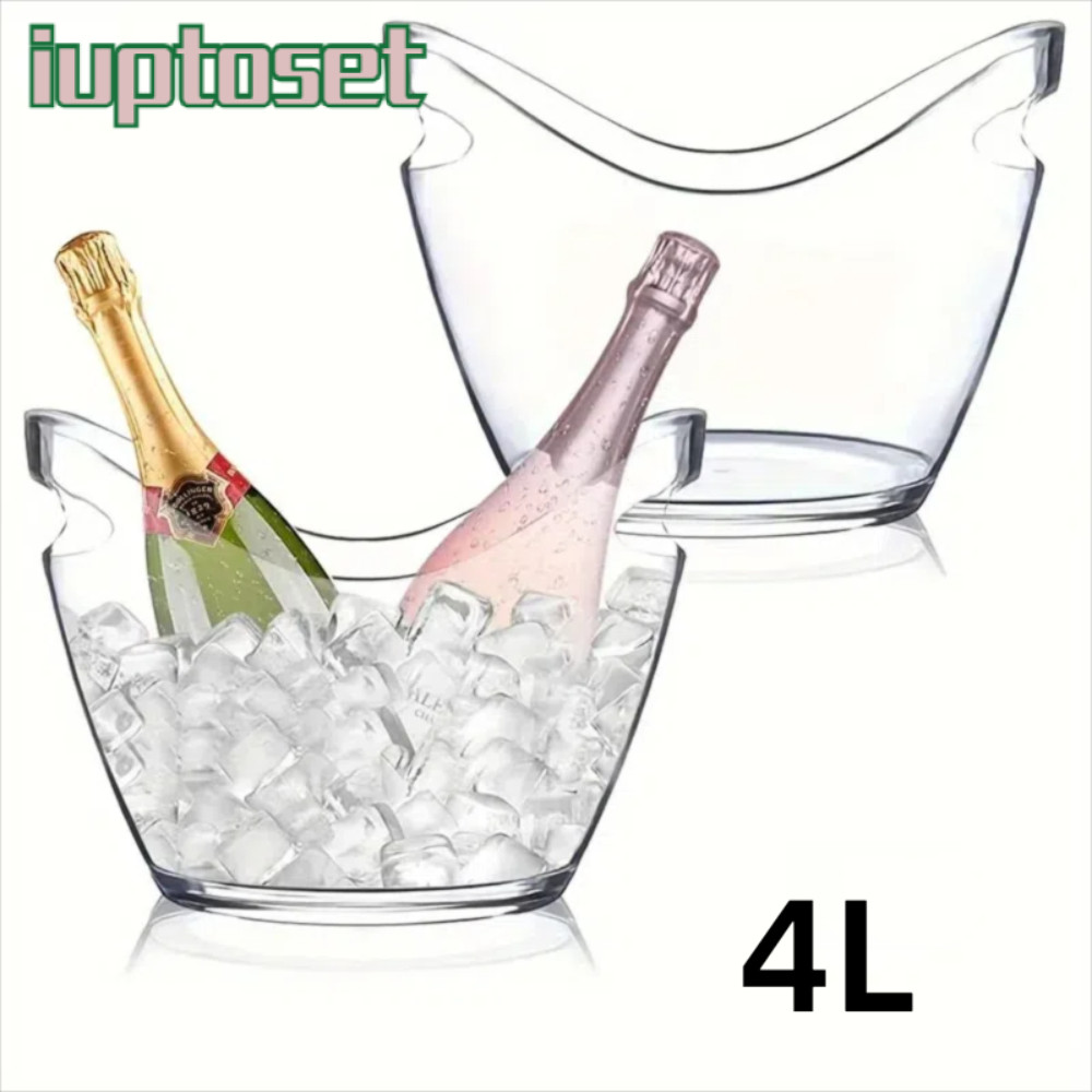 IUTTOSET ถังน้ําแข็งก้อน, เครื่องดื่มและปาร์ตี้ถังไวน์โปร่งใส, ก้นกันลื่นความจุขนาดใหญ่ 4L ถังแชมเปญกลางแจ้ง