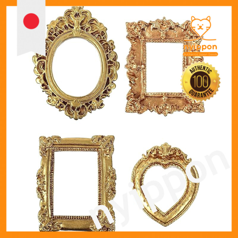 LvYiLinggg Mini Picture Frames Set of 4 Styles Dollhouse Photo Frames Gold Resin Antique Gorgeous Ph