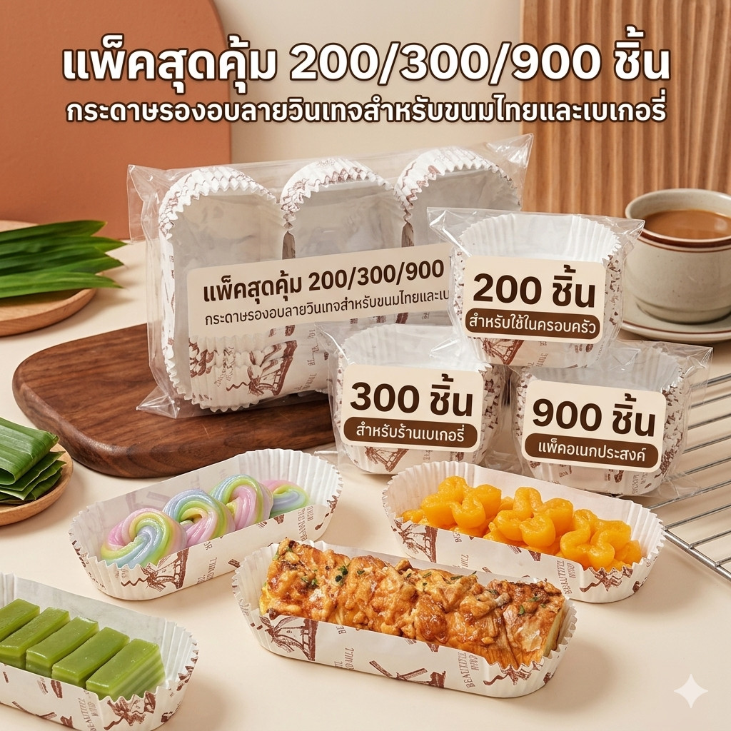 ถาดกระดาษรองขนมปัง 300 ชิ้น กระดาษอบอาหาร กันน้ำมัน ทนความร้อน เกรดอาหาร