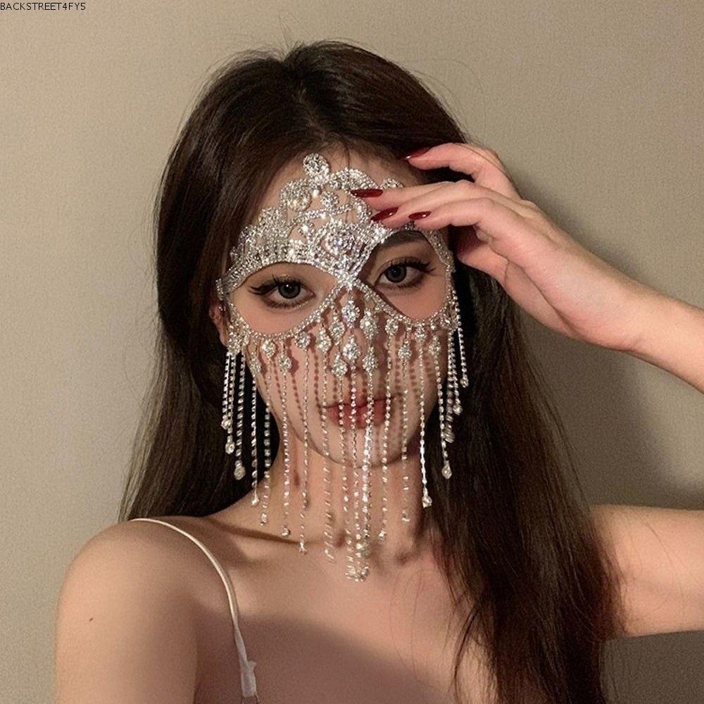 BACKSTAGEEET4FC3 Masquerade , Retro Luxury Face Chain, Bohemian Style Shiny Full Face Tassel สําหรับ