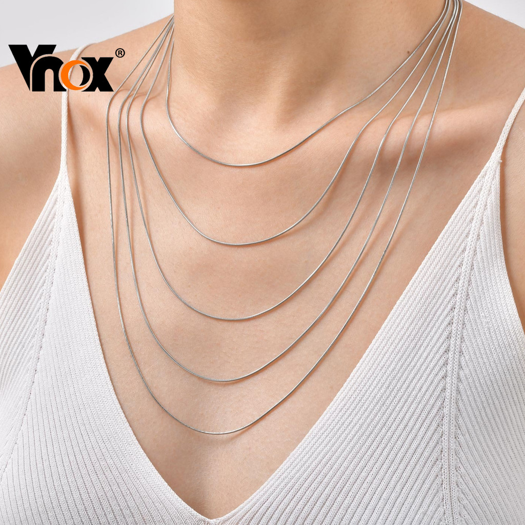 Vnox Silver Minimalist 1 มม.สแตนเลสรอบสร้อยคองู,เงินเหล็กโทน,โซ่บางสําหรับLayering & Stacking