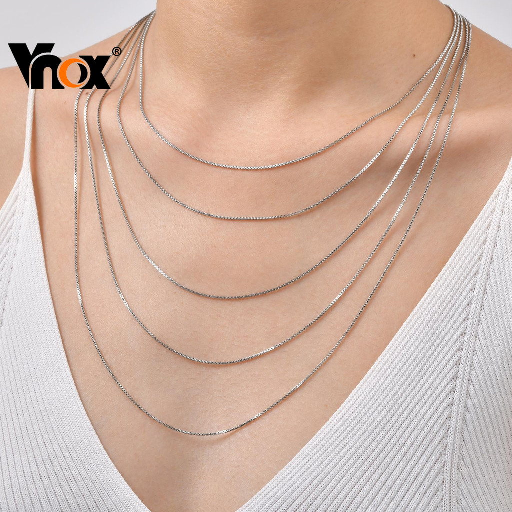 Vnox Minimalist 1 มม.สแตนเลสสตีลกล่องสําหรับผู้หญิงผู้ชาย Silver Steel Tone, บาง Square Link สร้อยคอสําหรับ Layering & S