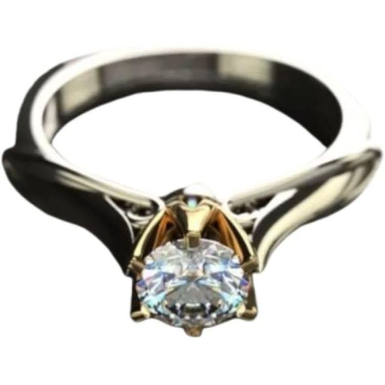 2 Ct รอบตัดเพชรที่ละเอียดอ่อนสไตล์วินเทจ Solitaire Euro Shank แหวนหมั้น 14K Two Tone Gold Plated Art
