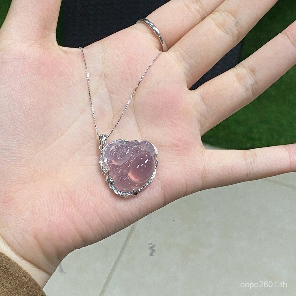 ฝังชายสร้อยคอพระพุทธรูป s925 แขวนสไตล์แห่งชาติ Imperial Violet Silver Buddha Pure Clavicle จี้สีม่วง