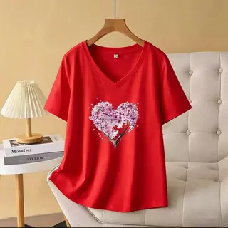เสื้อยืดแขนสั้นผู้หญิง สไตล์อเมริกัน รุ่นใหม่ คอวี ทรงหลวม ฤดูร้อน ใส่สบาย ดูผอม ชุดลำลองสุดทันสมัย สื้อยืดผู้หญิงทุกวัน