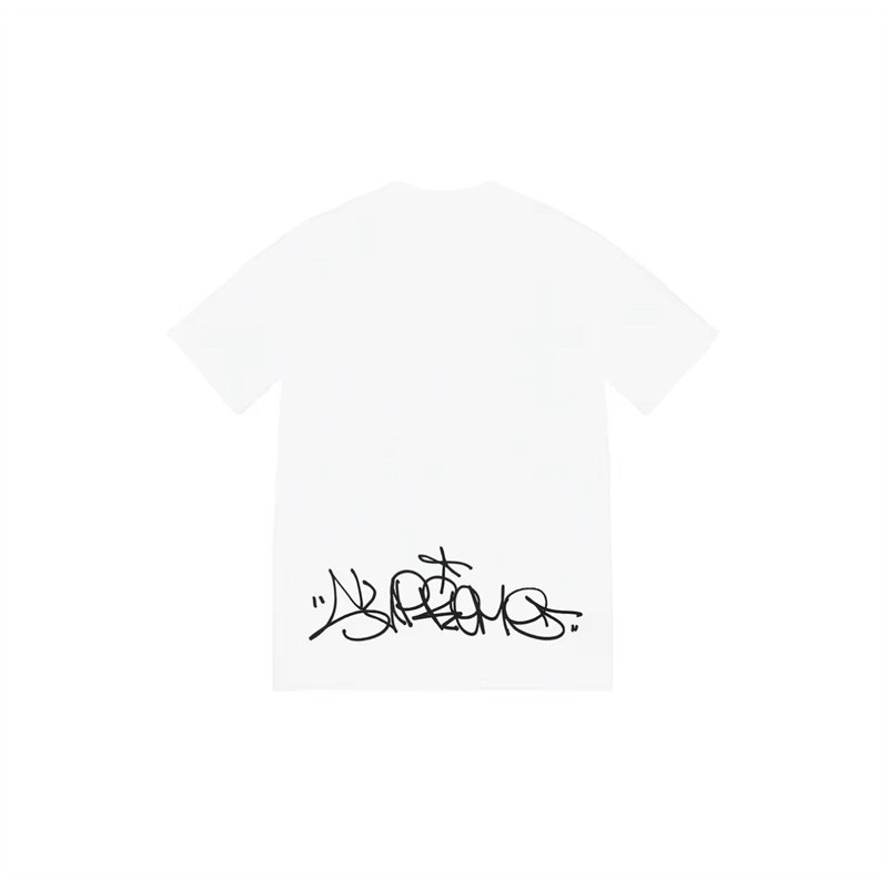 Street Unisex Classic Cotton Casual T-shirts ตัวอักษรที่วาดด้วยมือด้านหลัง Short Sleeve Street Style Tops Plus Size Men And Women