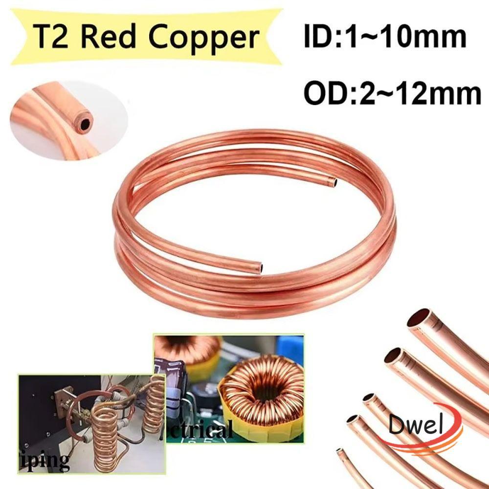 DWEL 1 ชิ้น T2 ทองแดง, OD 2-12 มิลลิเมตร ID 1-10 มิลลิเมตร 99.9% ทองแดงบริสุทธิ์หลอดทองแดงม้วน, นุ่ม 1 เมตรลวดท่อ DIY หัตถกรรม