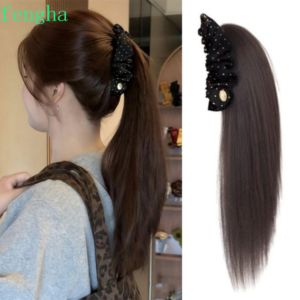 เฟงฮา กล้วยกรงเล็บคลิปวิกผมหางม้าต่อผมสังเคราะห์ แฮร์พีชหางโพนี่ลายจุดทนความร้อนหรูหราปลอมธรรมชาติยาวตรงชั้นผมหางม้าสําหรับผ