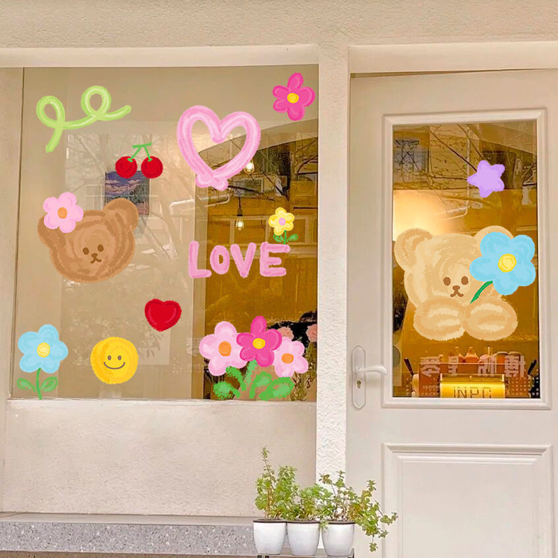 สติ๊กเกอร์ผนังลายหมีน่ารัก ตกแต่งร้านค้า/บ้าน ลอกง่าย ติดแน่น ไม่ทิ้งคราบ