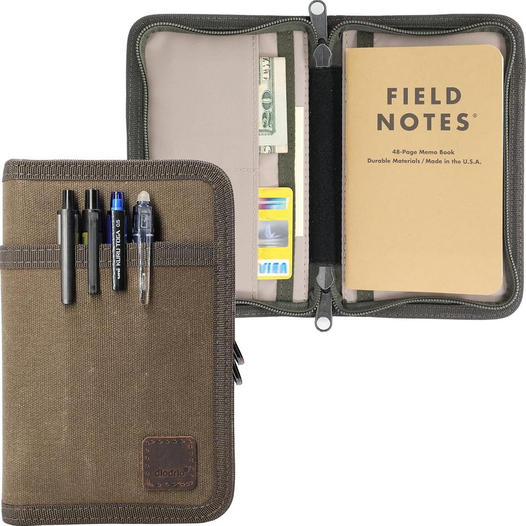 Dodrio 3.5 x 5.5 Journal Cover สําหรับ Field Notes Moleskine Cahier YKK ซิป, ฝาครอบผ้าใบแว็กซ์ที่ทนท