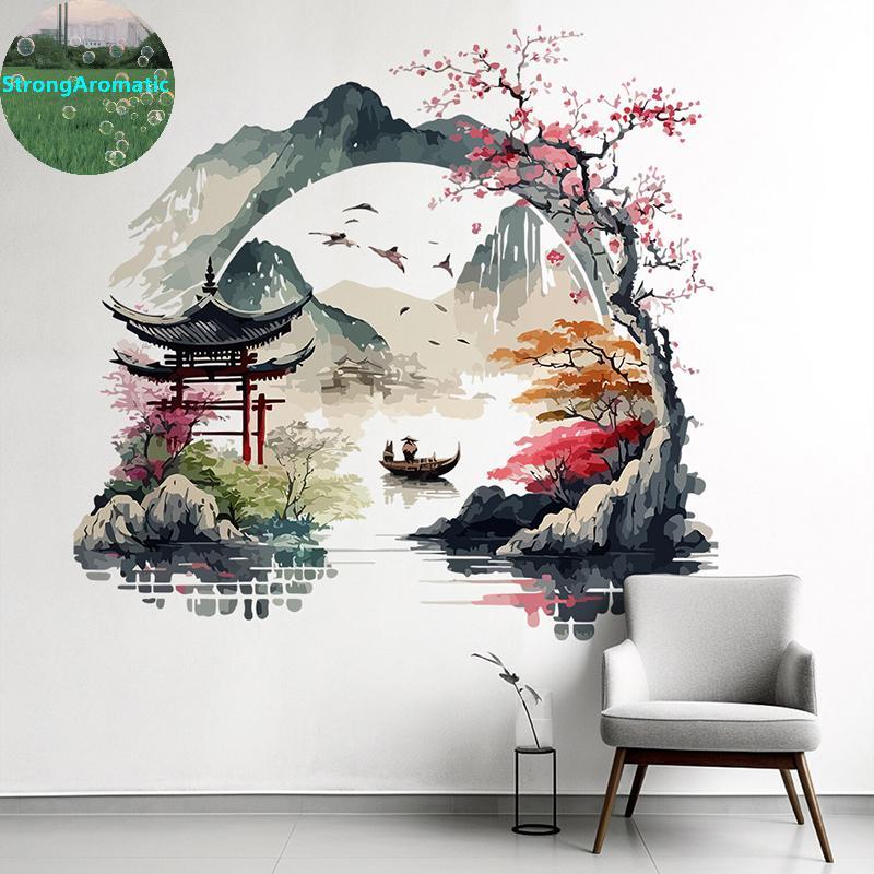 StrongAromatic ภูมิทัศน์ภาพวาดนก Mountain River Wall Stier Baground บ้านห้องนอนห้องครัวตู้เย็นตกแต่งบ้าน Decals TH