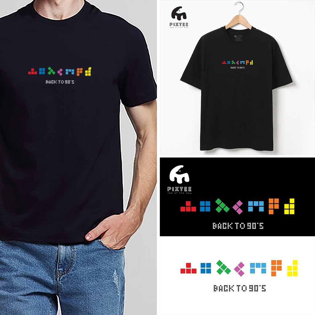 PIXTEE Tetris Block 180gsm Premium Cotton เสื้อยืดตัด Unisex Baju QualityS-5XL