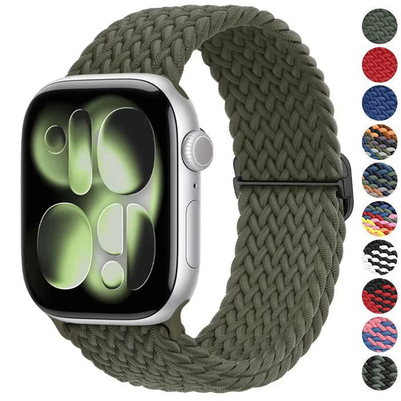 ไนลอนยืดหยุ่นถัก Solo Loop สําหรับ Apple Watch Ultra 3 49 มม. S11/S10 42/46/45/41/44 มม. IWatch Series 10/9/8/7/6/5/4/3