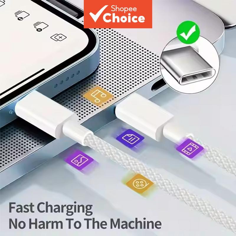Fonken สายชาร์จ USB-C เป็น Type-C แบบถัก ชาร์จเร็ว 1 เมตร สําหรับ iPh-one 15 Pro Max PD 60W Xiaomi Samsung