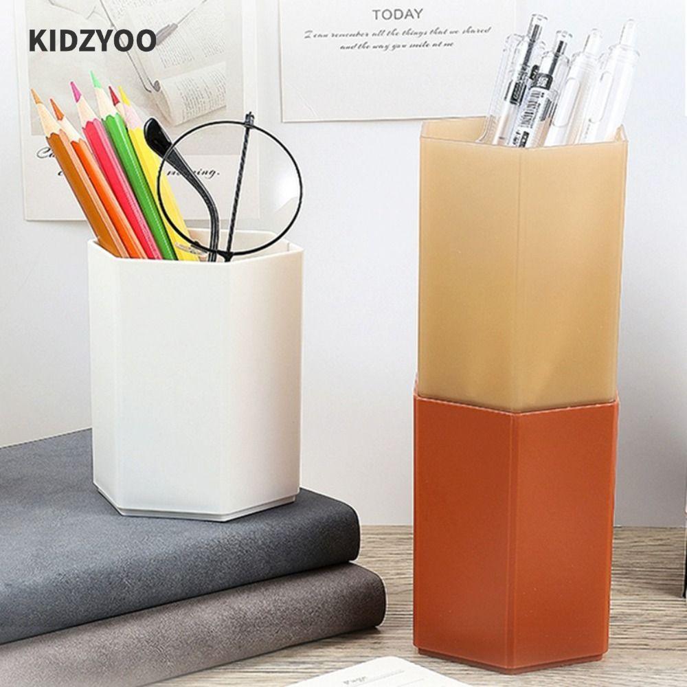 KIDZYOO ภาชนะปากกา, ที่ใส่ปากกาพลาสติกความจุขนาดใหญ่, ออแกไนเซอร์โต๊ะออกแบบหกเหลี่ยมมัลติฟังก์ชั่นสํานักงานโรงเรียน