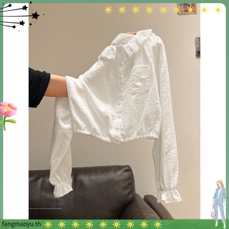Bemingtop1057(S-XL)-BMG Ruffle Shirt  เสื้อเชิ้ตคอระบายแขนจั๊ม ใส่แล้วดูเรียบร้อยและหวานขึ้นทันที