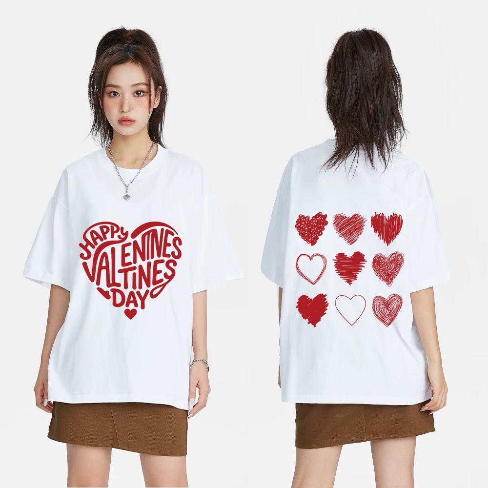เสื้อยืดผ้าคอตตอน100% ผู้หญิง โลโก้รูปหัวใจสีแดง เสื้อยืด แขนสั้นผ้าฝ้ายคอตตอนลายADX0228
