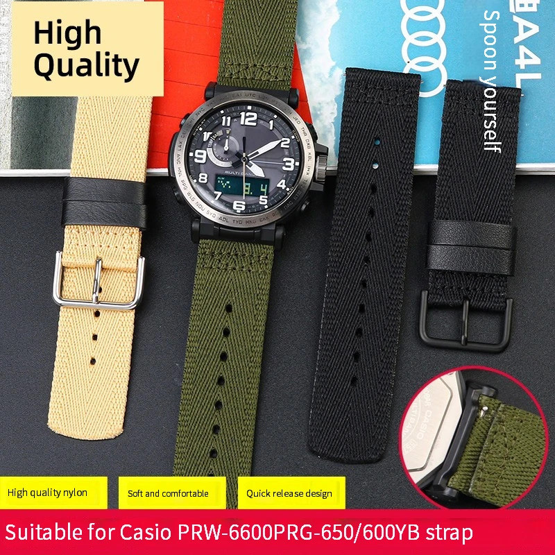 24mm Nylon canvas Strap For Casio PROTREK Series GA2000 PRG-600 PRW-6600 PRG-650 Men's Sports Waterproof Accessories